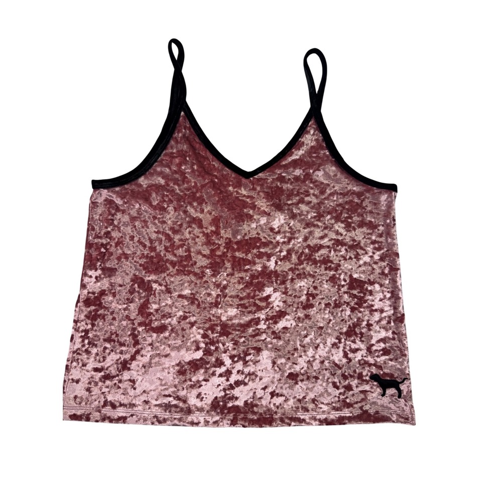 Pink Victoria's‎ Secret Crushed Velvet Cami Sleep Top pink Black Trim Medium